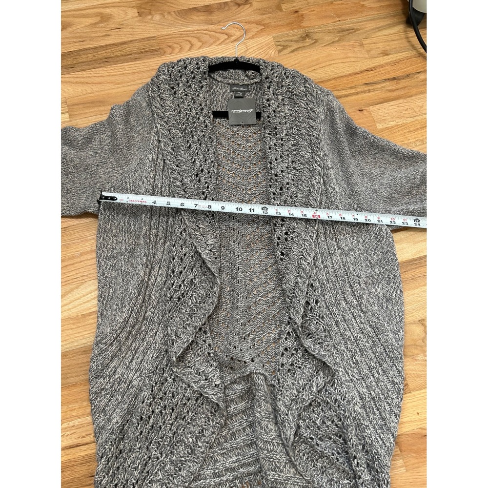 Eddie Bauer Peekaboo Cardigan Grey Marl Pointelle Knit Longline Sweater 2X New - Picture 7 of 10